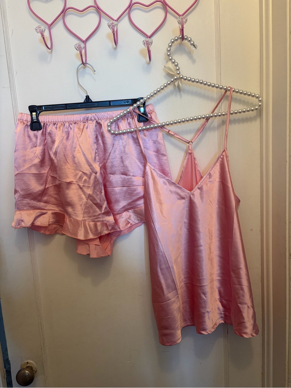 Pink satin pyjama set Size M